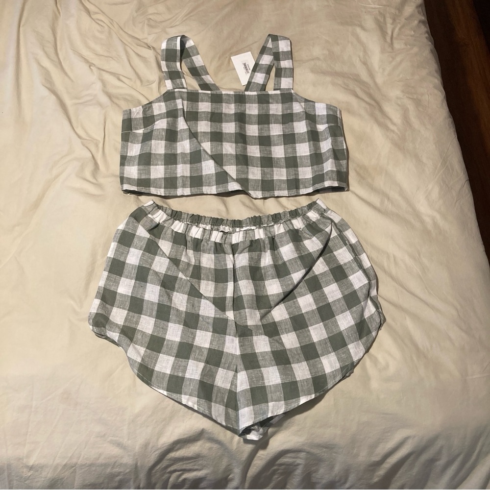 Vitamin A Tallows Crop & Short Green Checkered Set - Picture 2 of 7